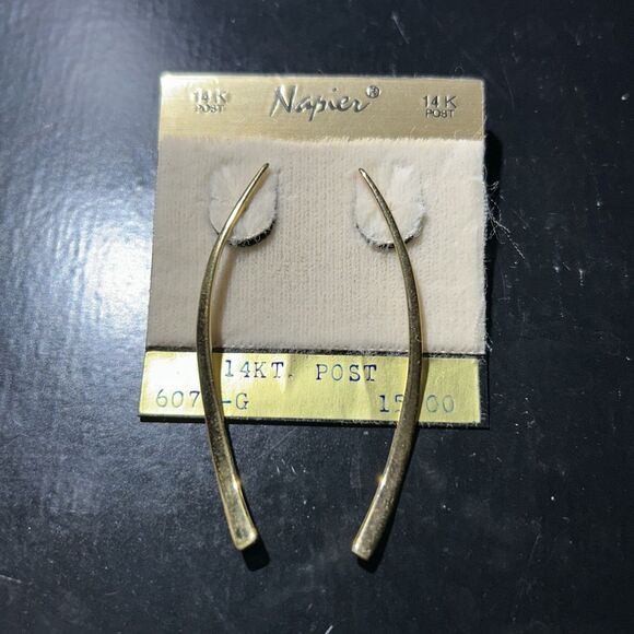 Vintage 2-1/4" Napier Signed Gold-Tone Bar Stick Drop Earrings with 14K Post - Picture 1 of 4